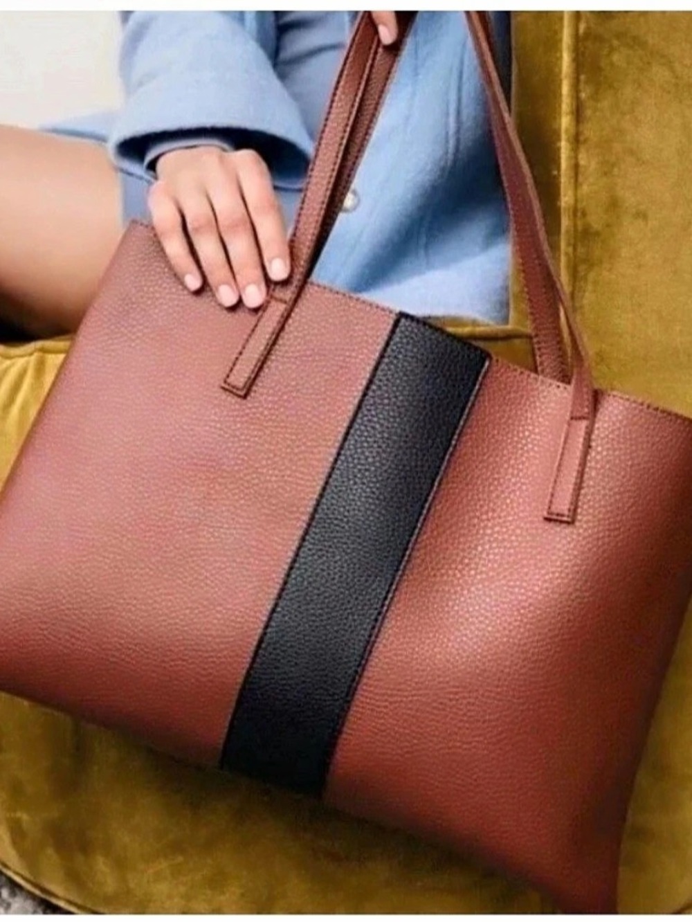 Vince Camuto Luck Tote Color Block Brown & Black